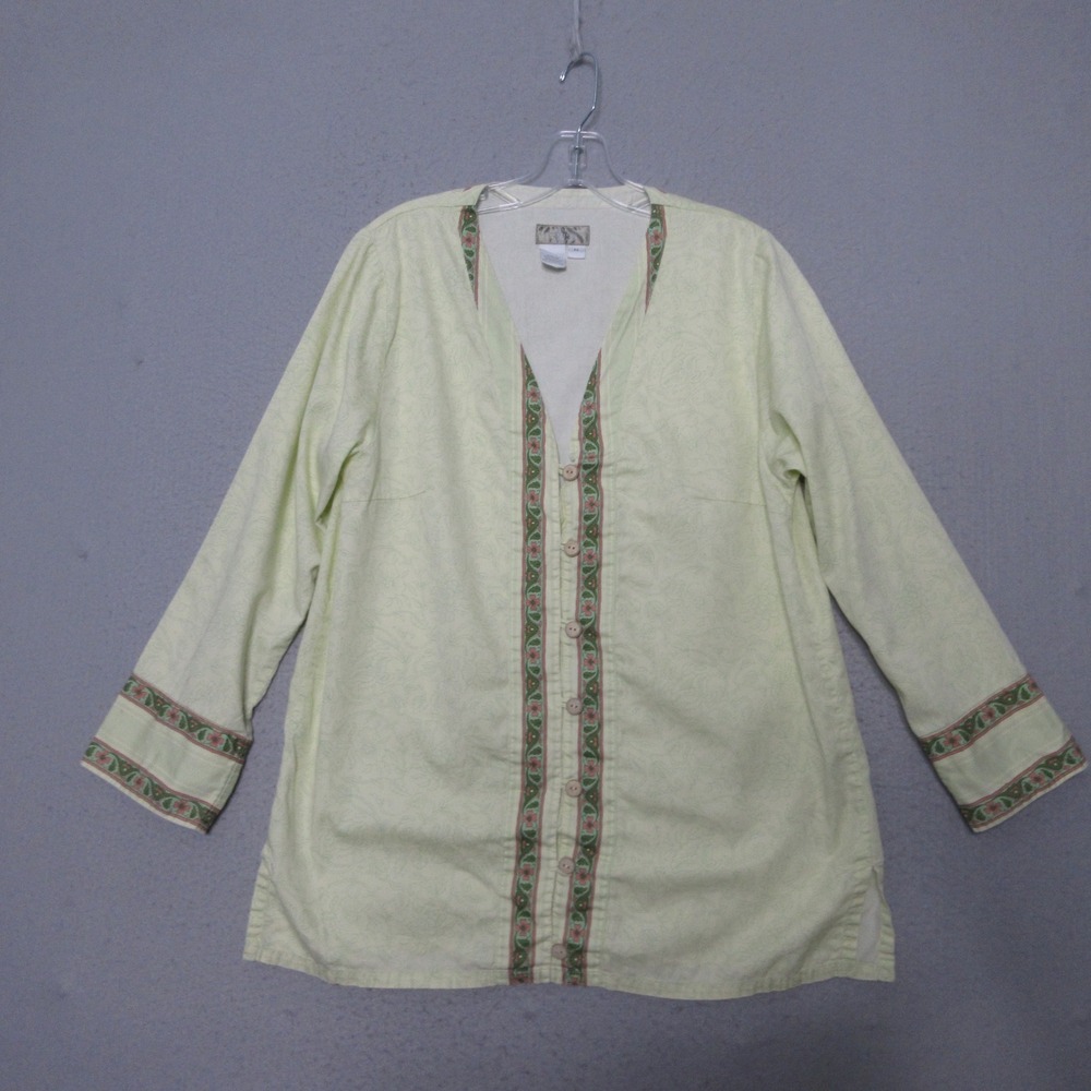 Vintage The Territory Ahead Tunic Top Green Floral Button Up Cottage Cotton Peru